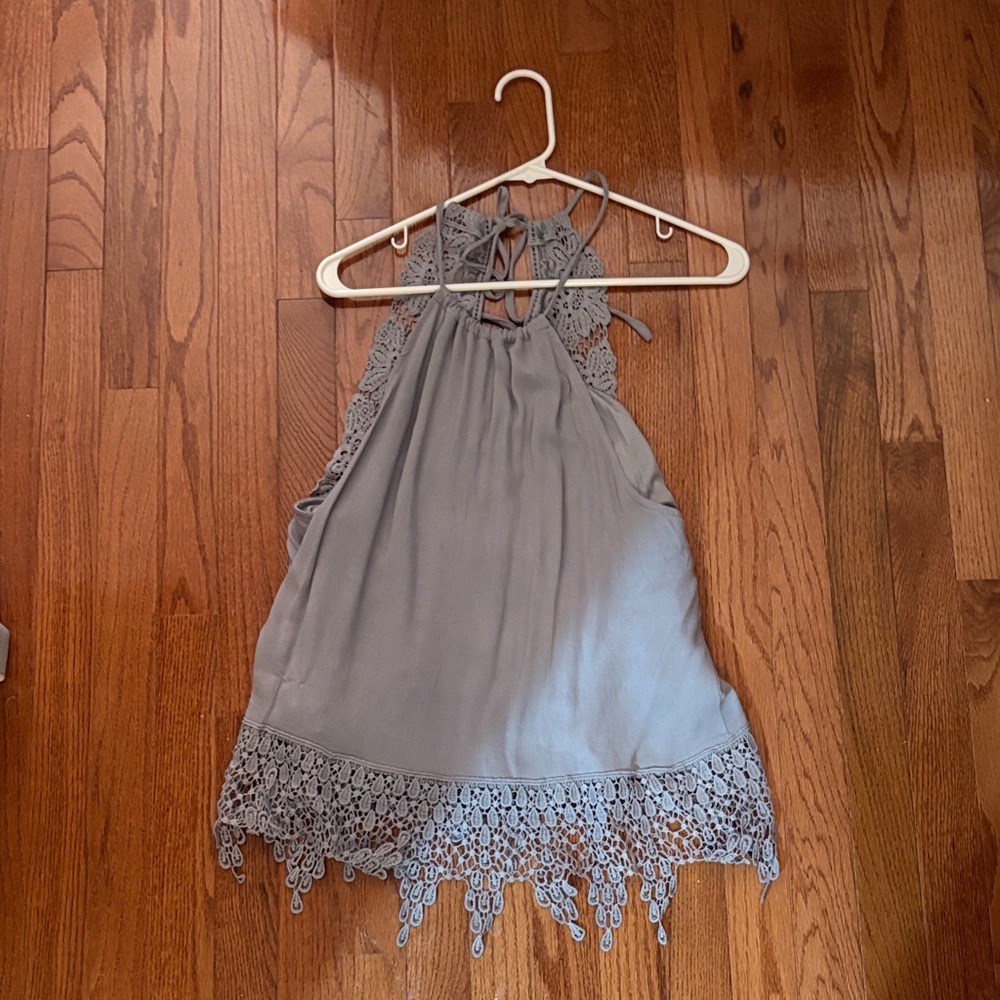 Bacio Gray Lace Trim Halter Top